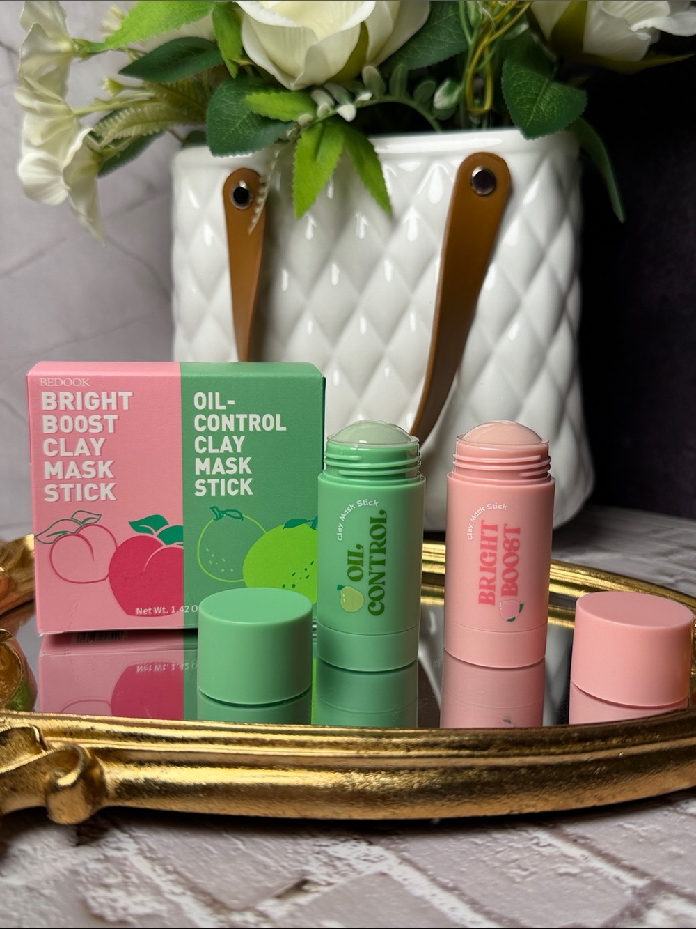 Bright Boost & Oil-Control Clay Mask Sticks — Pink & Green